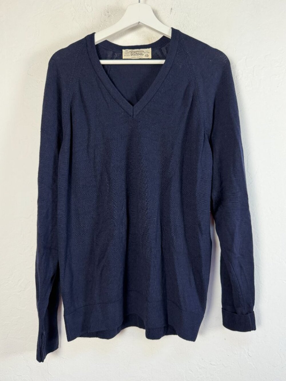 Tekau New Zealand Womens Pure New Wool Sweater Navy V-Neck Vintage Pullover